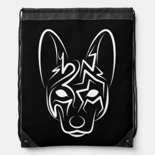 Black and White Tribal Dog Drawstring Bag