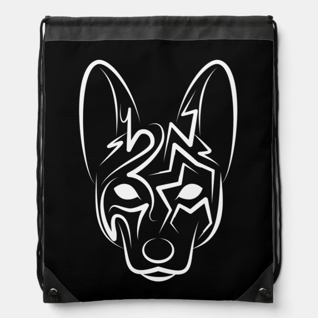 Black and White Tribal Dog Drawstring Bag (Front)