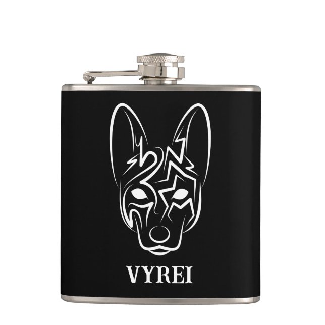 Black and White Tribal Dog Flask (Front)