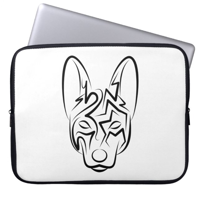 Black and White Tribal Dog Laptop Sleeve (Front)