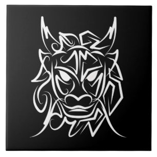 Black and White Tribal Dragon Ceramic Tile