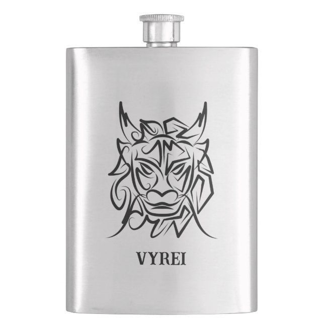 Black and White Tribal Dragon Flask (Front)