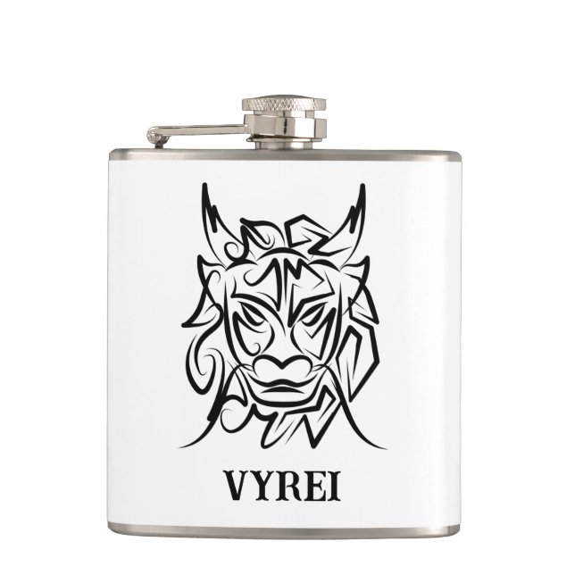 Black and White Tribal Dragon Flask (Front)