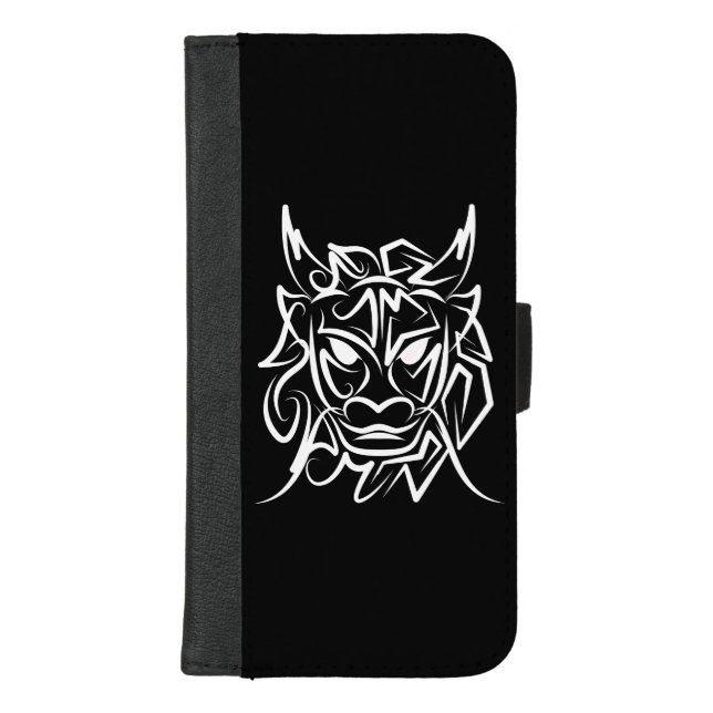 Black and White Tribal Dragon iPhone Wallet Case (Front)