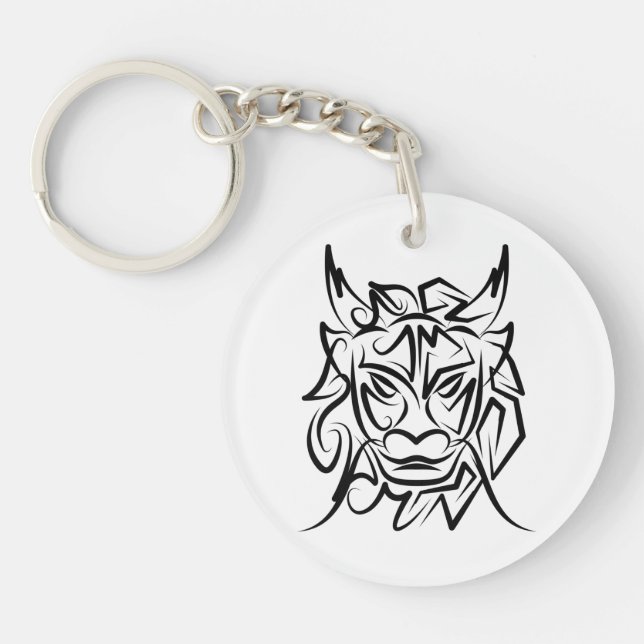 Black and White Tribal Dragon Keychain (Front)