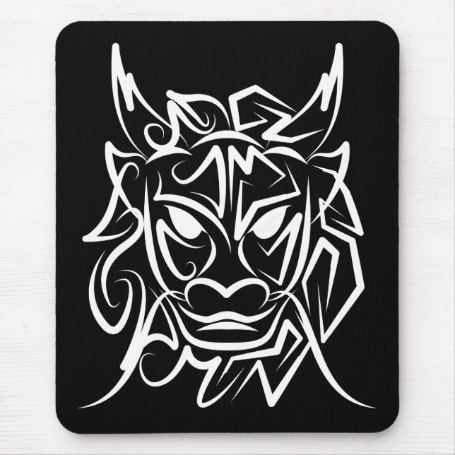 Black and White Tribal Dragon Mouse Pad (Front)
