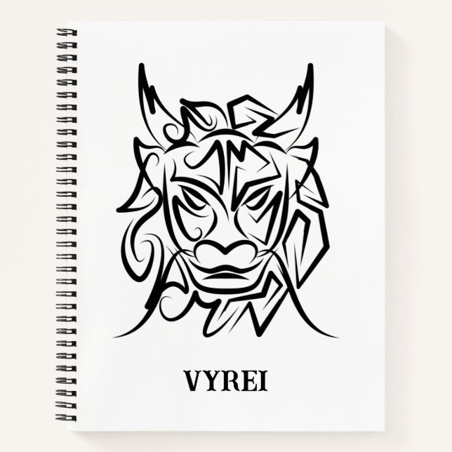 Black and White Tribal Dragon Notebook (Front)