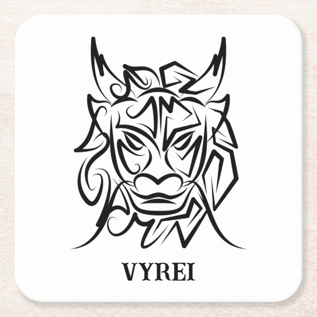 Black and White Tribal Dragon Square Paper Coaster (Front)