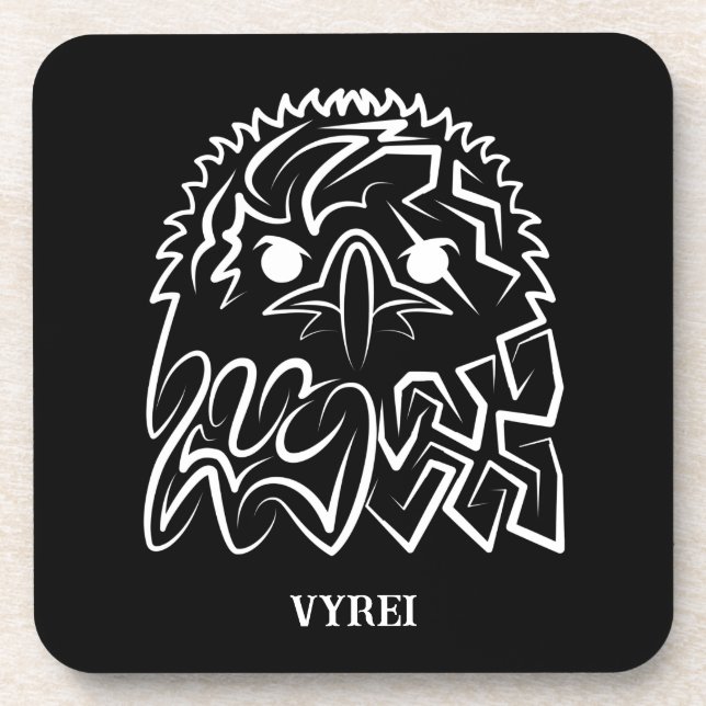 Black and White Tribal Eagle Beverage Coaster (Front)