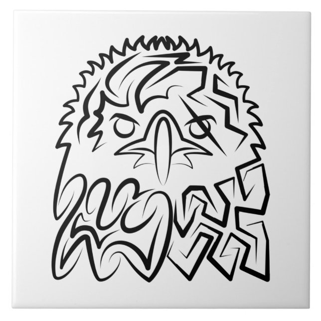 Black and White Tribal Eagle Ceramic Tile (Front)