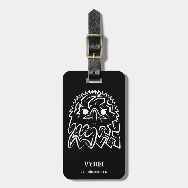 Black and White Tribal Eagle Luggage Tag (Front Vertical)