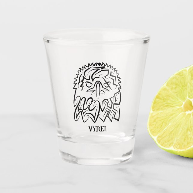 Black and White Tribal Eagle Shot Glass (Front)