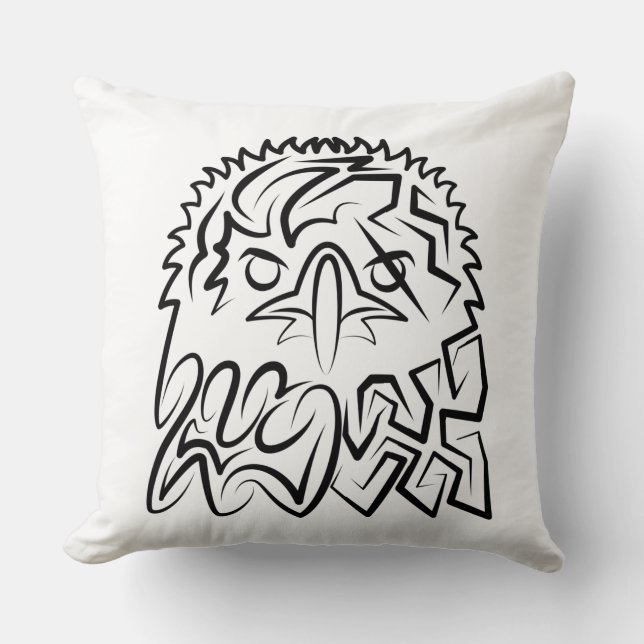 Black and White Tribal Eagle Throw Pillow (Front)