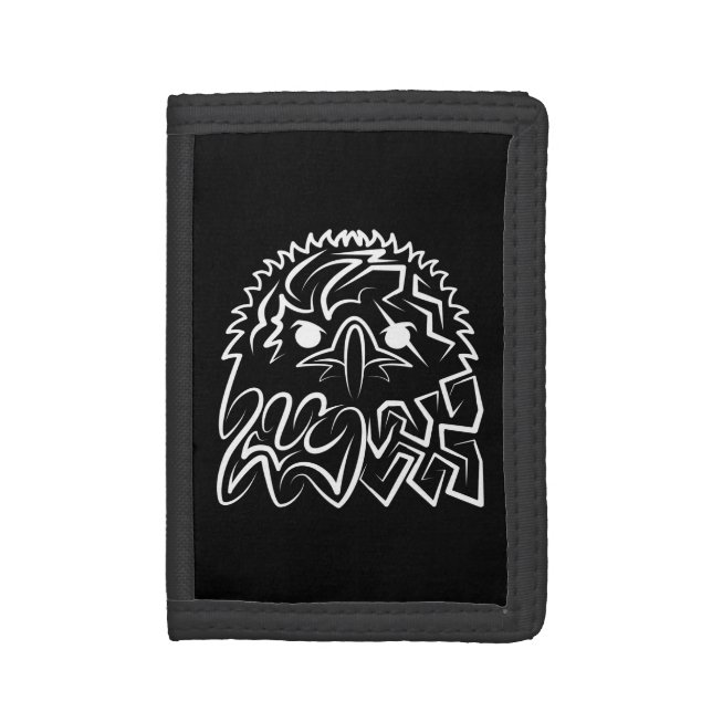 Black and White Tribal Eagle Trifold Wallet (Front Vertical)