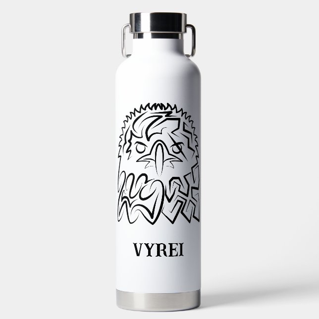 Black and White Tribal Eagle Water Bottle (Front)