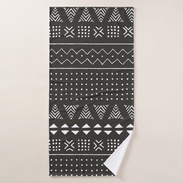 Black and white tribal ethnic pattern with geometr bath towel (Bath Towel)