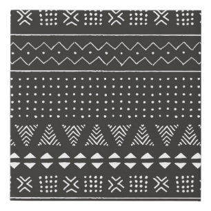 Black and white tribal ethnic pattern with geometr faux canvas print