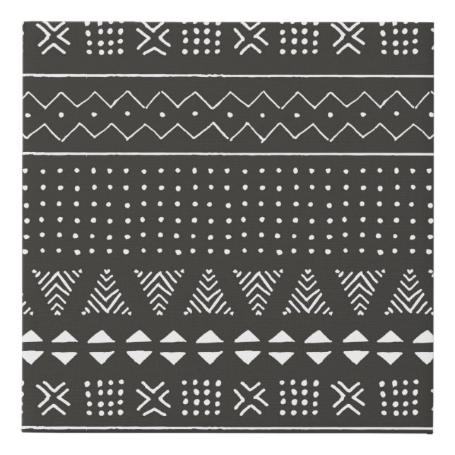 Black and white tribal ethnic pattern with geometr faux canvas print (Front)