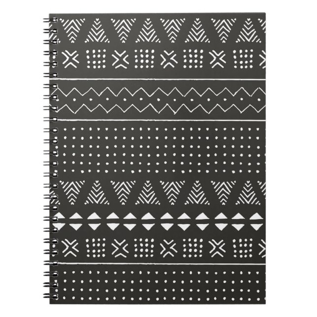 Black and white tribal ethnic pattern with geometr notebook (Front)