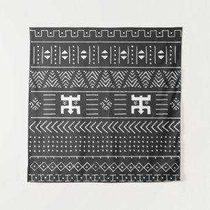 Black and white tribal ethnic pattern with geometr tapestry