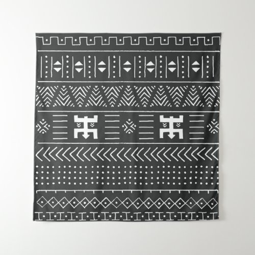 Black and white tribal ethnic pattern with geometr tapestry