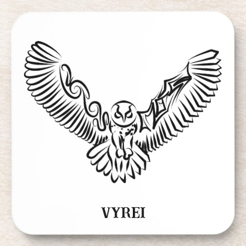 Black and White Tribal Flying Owl Beverage Coaster