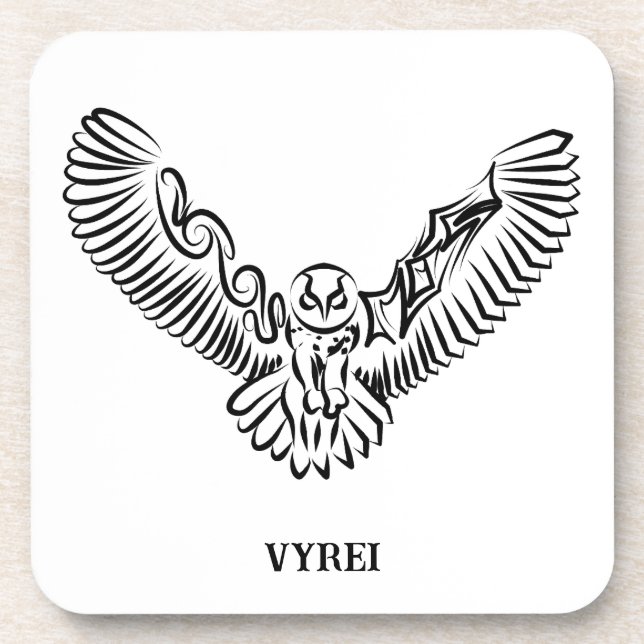 Black and White Tribal Flying Owl Beverage Coaster (Front)