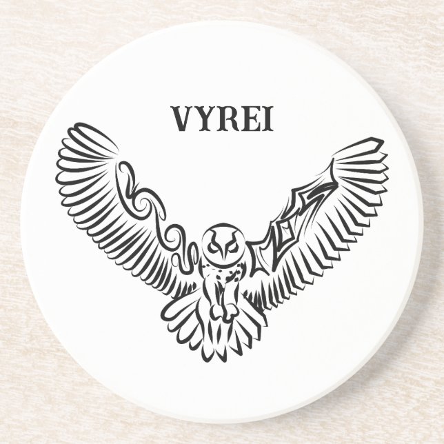 Black and White Tribal Flying Owl Coaster (Front)
