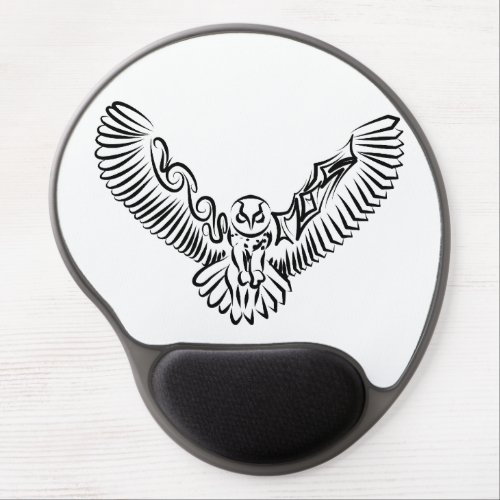 Black and White Tribal Flying Owl Gel Mouse Pad