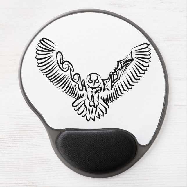 Black and White Tribal Flying Owl Gel Mouse Pad (Front)
