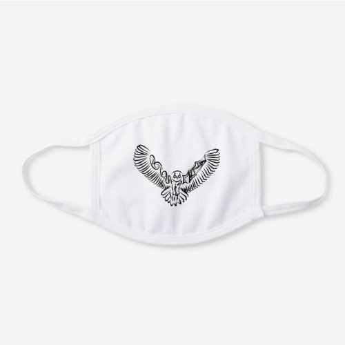 Black and White Tribal Flying Owl White Cotton Face Mask