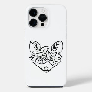 Black and White Tribal Fox iPhone 14 Pro Max Case