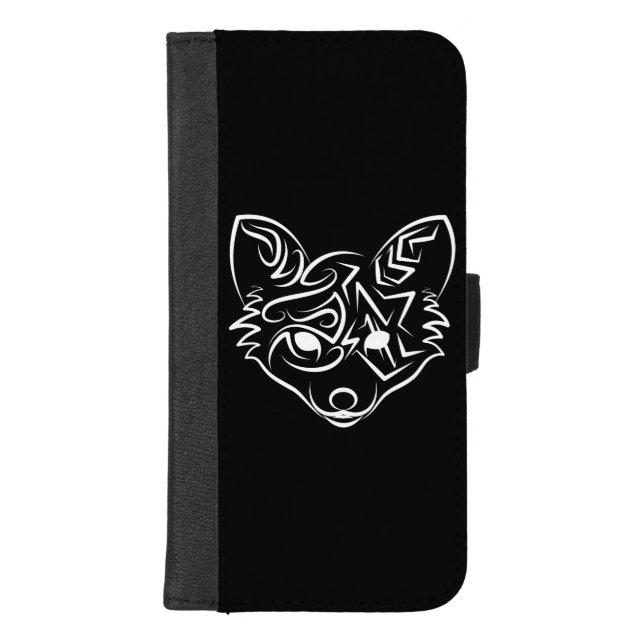 Black and White Tribal Fox iPhone Wallet Case (Front)