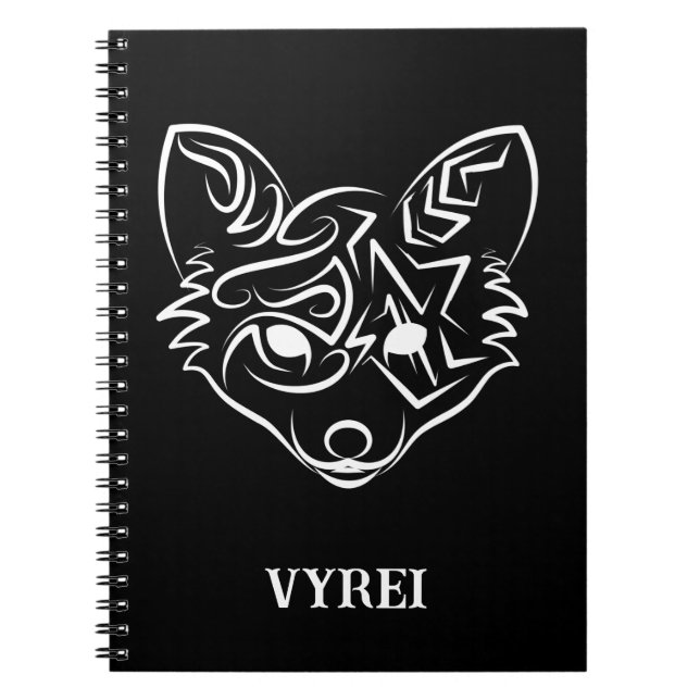 Black and White Tribal Fox Notebook (Front)