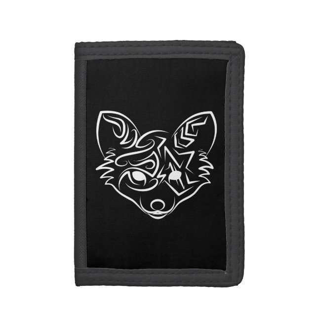 Black and White Tribal Fox Trifold Wallet (Front Vertical)