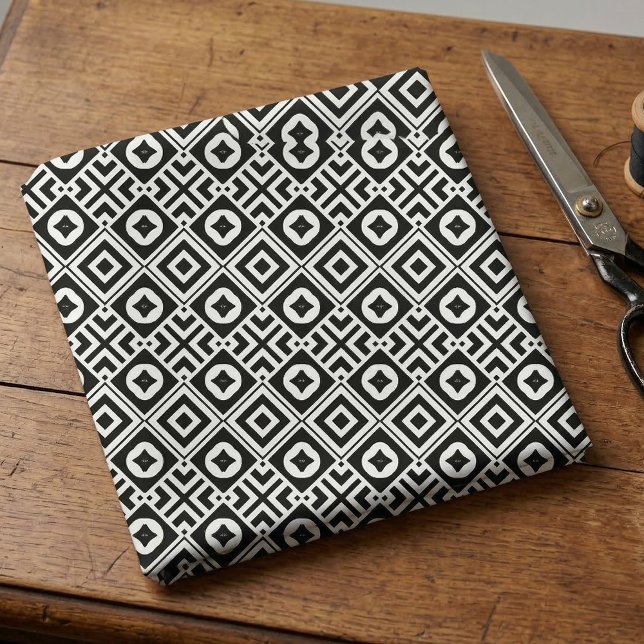 Black and White Tribal Geometric Mosaic Pattern Fabric (Creator Uploaded)