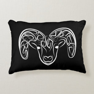 Black and White Tribal Goat / Sheep Accent Pillow