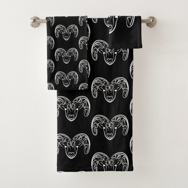 Black and White Tribal Goat / Sheep Bath Towel Set (Insitu)