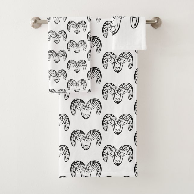 Black and White Tribal Goat / Sheep Bath Towel Set (Insitu)