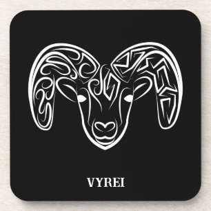Black and White Tribal Goat / Sheep Beverage Coaster