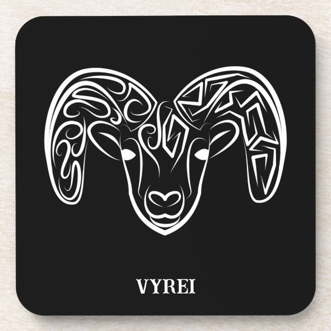 Black and White Tribal Goat / Sheep Beverage Coaster (Front)