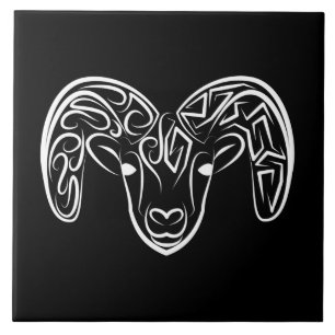 Black and White Tribal Goat / Sheep Ceramic Tile