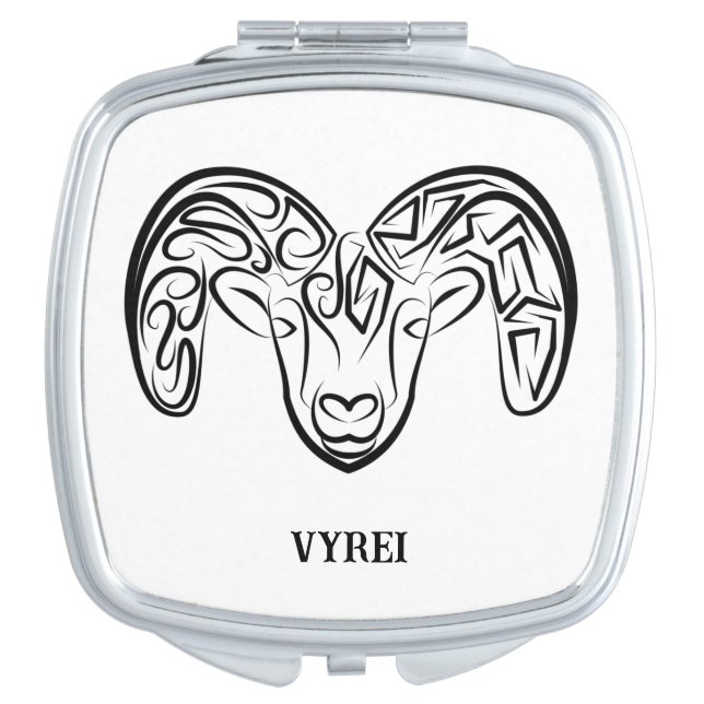 Black and White Tribal Goat / Sheep Compact Mirror (Front)