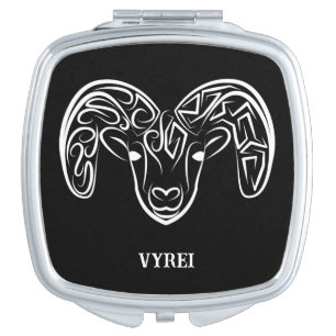 Black and White Tribal Goat / Sheep Compact Mirror