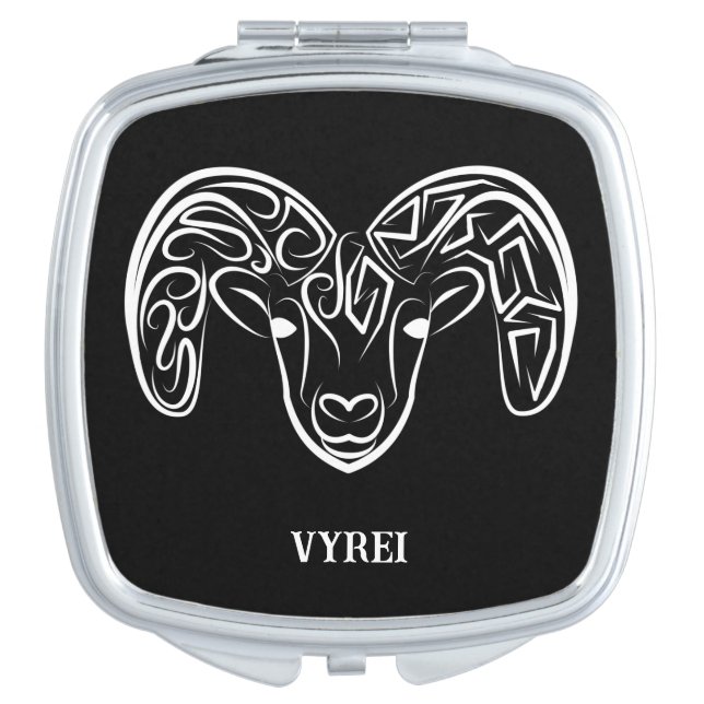 Black and White Tribal Goat / Sheep Compact Mirror (Front)