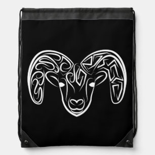 Black and White Tribal Goat / Sheep Drawstring Bag