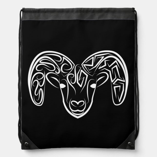 Black and White Tribal Goat / Sheep Drawstring Bag (Front)