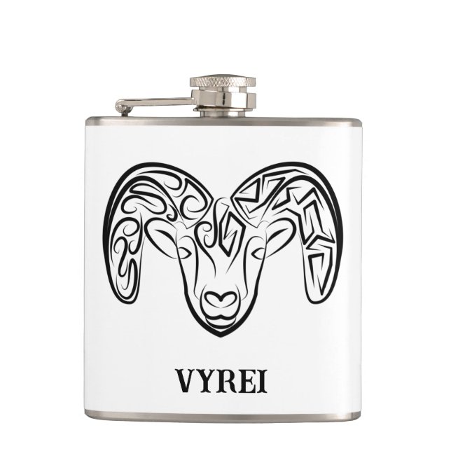 Black and White Tribal Goat / Sheep Flask (Front)