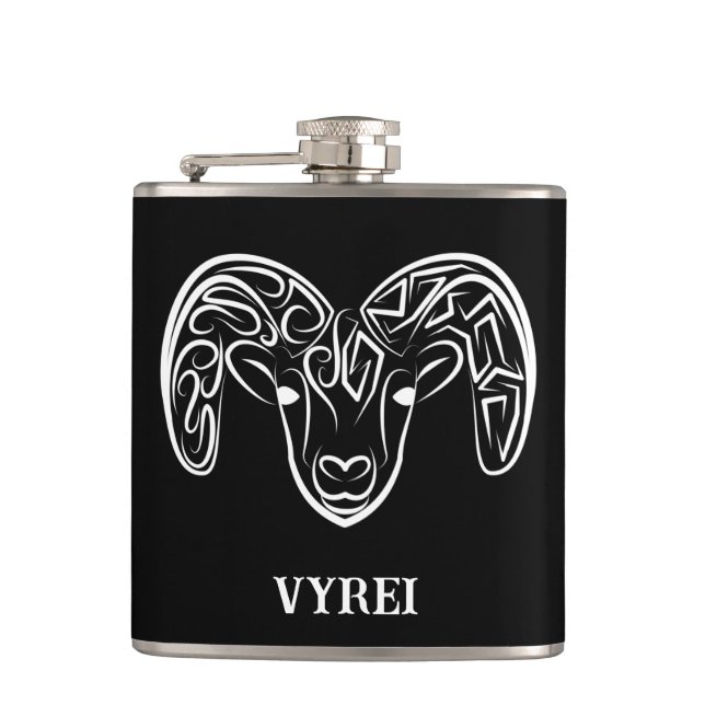 Black and White Tribal Goat / Sheep Flask (Front)
