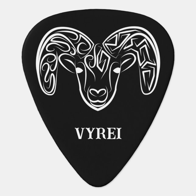 Black and White Tribal Goat / Sheep Guitar Pick (Front)